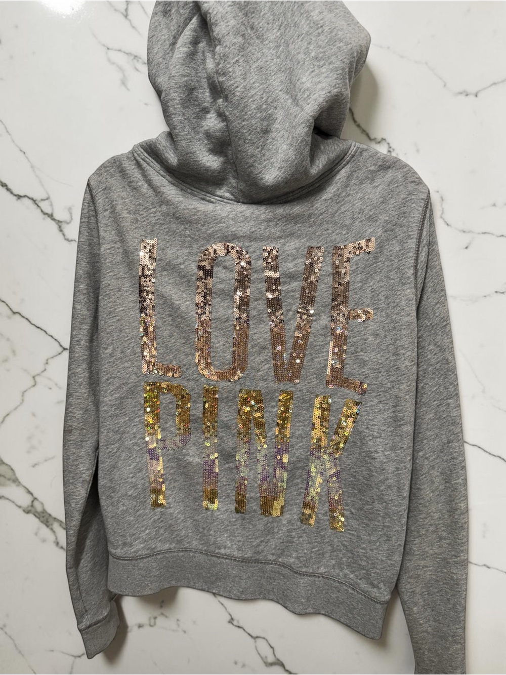🩷PINK Victoria's Secret Gray Sequin 'LOVE PINK' Hoodie🩷